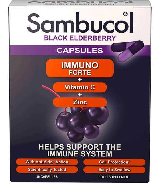 Sambucol capsulesSambucol Black Elderberry Immune Forte + Βιταμίνη C + Ψευδάργυρο 30 κάψουλες