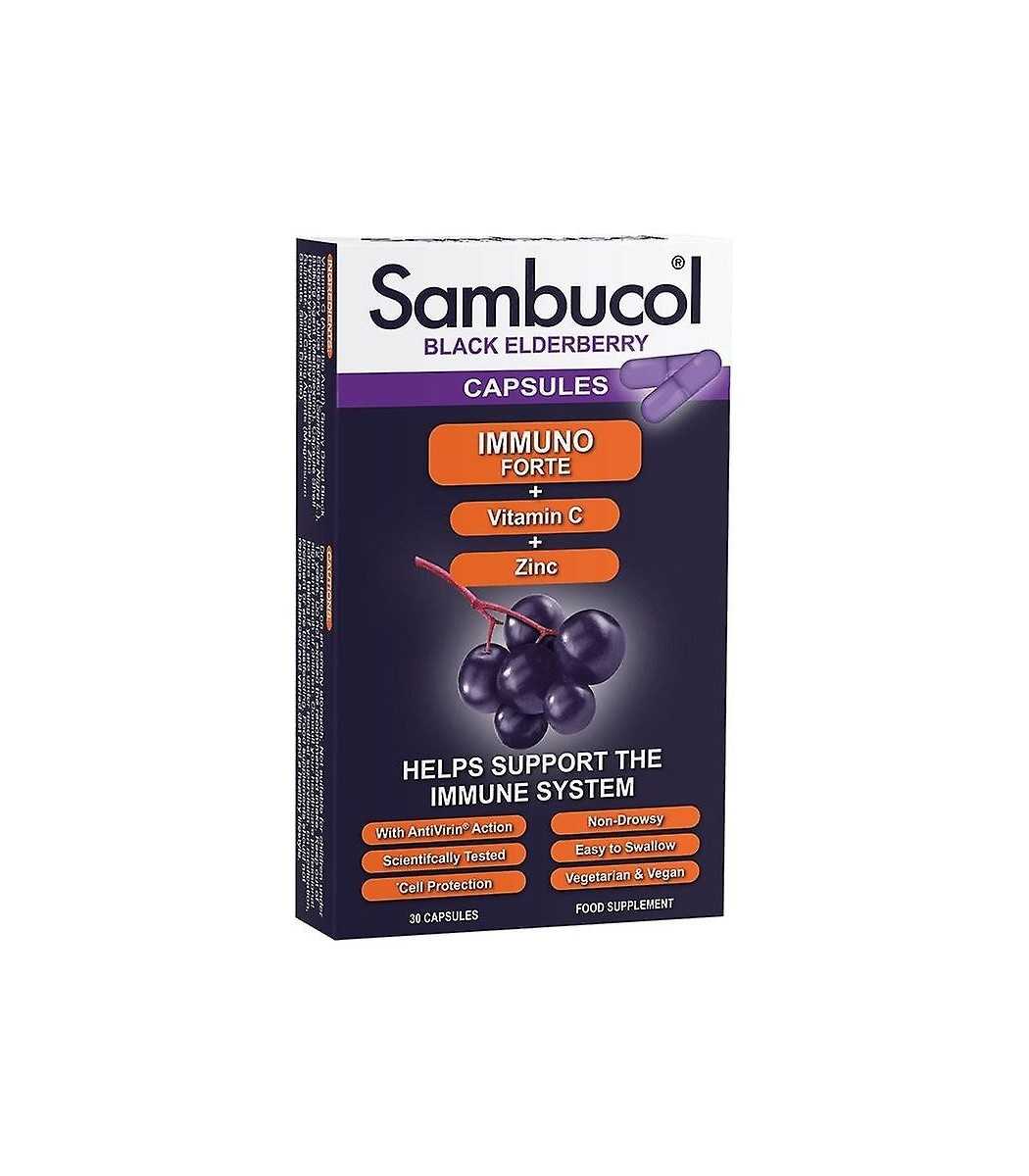 Sambucol capsulesSambucol Black Elderberry Immune Forte + Βιταμίνη C + Ψευδάργυρο 30 κάψουλες