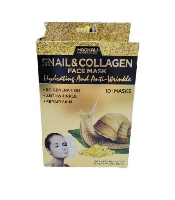 Haokali 10Pcs Snail &amp; Collagen Facial Mask Sheet Face Mask Haokali
