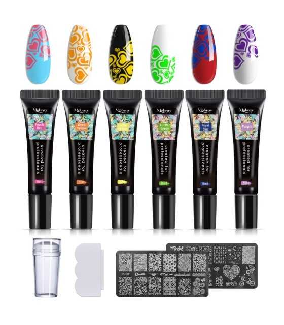 Mobray Nail Stamping Polish Gel, 6PCS Nail Stamper Kit with 1*Head Stamper and 1*Scraper and 2*Leaves