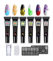 Mobray Nail Stamping Polish Gel, 6PCS Nail Stamper Kit with 1*Head Stamper and 1*Scraper and 2*Leaves