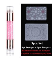 Double Sided Nail Stamper Stamping Plate Set Jelly Silicone Stamper Crystal Handle Nail Art Stamp Image Stencil Tools