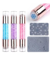 Double Sided Nail Stamper Stamping Plate Set Jelly Silicone Stamper Crystal Handle Nail Art Stamp Image Stencil Tools
