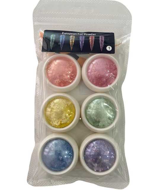 Opal Flakes set6 Βαζάκια με Foil Flakes για διακόσμηση &amp; 6 Πινέλα τοποθέτησης διπλής όψης