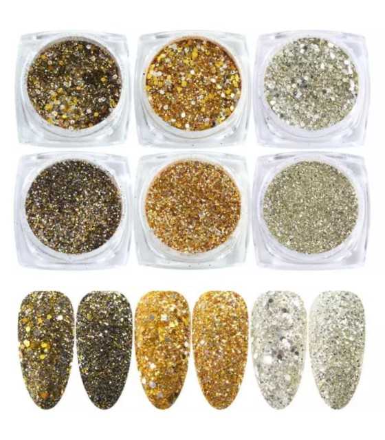 Σκόνη Νυχιών Glitter 6 Τεμάχια σε Διάφορα Χρώματα