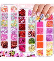 12 Colors Laser Circle Nail Glitter Sequins 3D Nail Art Decor Holographic Round Shape Flakes Nail Shiny Design