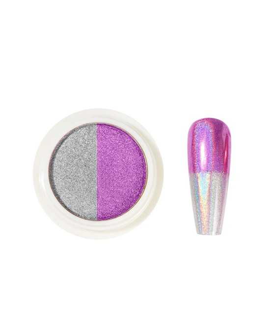 Two-Color Solid Mirror Nail Powder, Magic Mirror Effect Laser Colorful Neon Nail Art silver