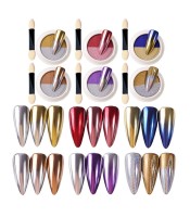 Two-Color Solid Mirror Nail Powder, Magic Mirror Effect Laser Colorful Neon Nail Art silver