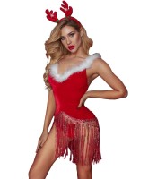 Коледен костюм Еротично бельо Секси прозрачен сутиен Бикини Дантелени бодита Пижами Косплей порно