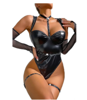 Leather Bodysuits Backless Sissy Slim Lingerie Erotic Teddy Rompers Halter Latex Underwear Sexy Costumes