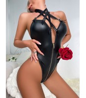 Backless leather bodysuit