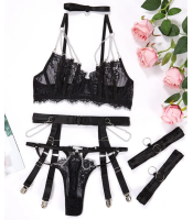 black women's hollow out bra and thong set exotic underwear lingerie 4 piece set