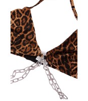 Sexy Leopard Lingerie with Metal Chain Split Bikini Set Women Bras Underwear Summer Crop Top Ultra